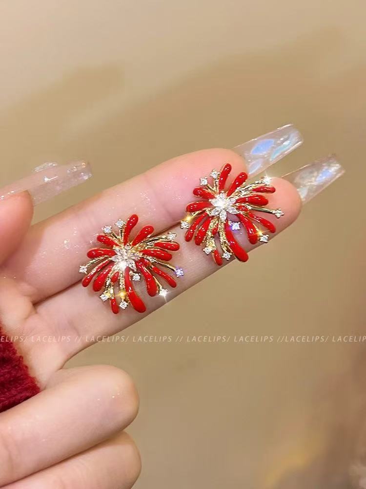 Starburst Enamel Drop Earrings - S925 Silver Needle Fireworks Statement Earrings - Vintage Gold Plated Geometric Jewelry for Women