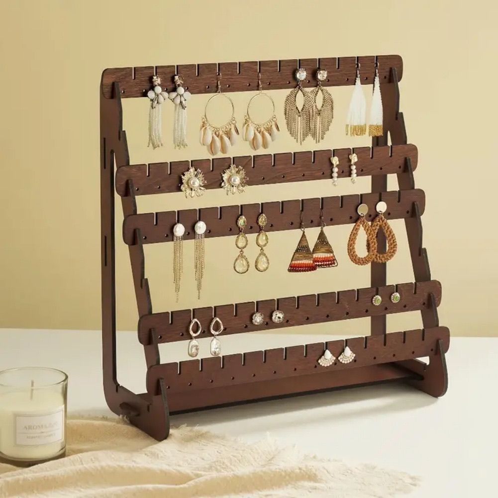 Solid Wood Multi-Functional Jewelry Display Rack - Professional Earring & Bracelet Organizer - High-End Boutique Stall & Photography Props