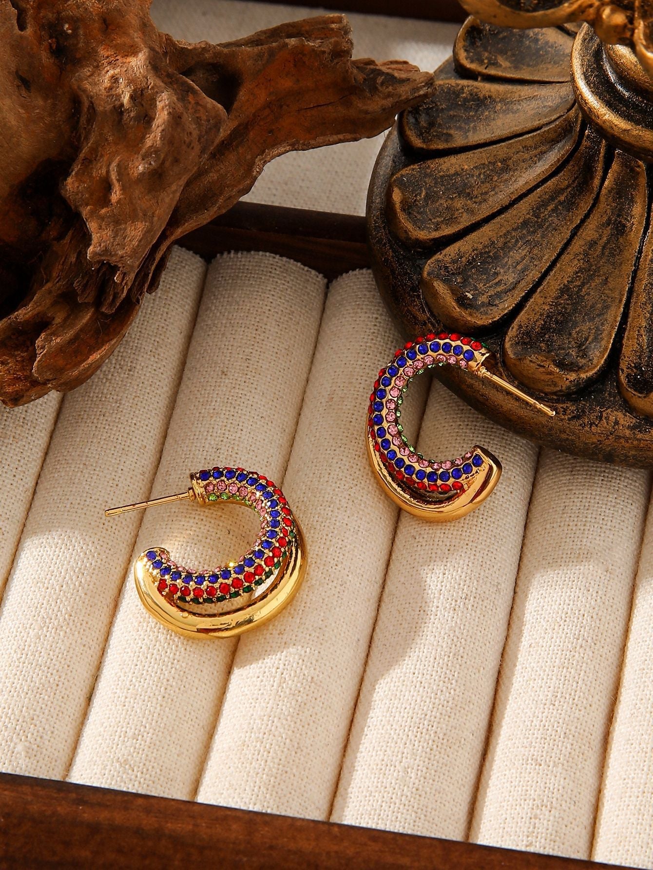 Luxury C-Shaped Zircon Earrings - 18K Gold Plated Titanium Steel Hoops - Tarnish-Proof High-End Geometric Jewelry for Women
