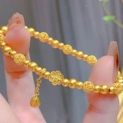 New Chinese Style Ancient Filigree Lotus Bracelet – 18K Gold Plated Hollow Lotus & Hydrangea Transfer Beads, Elegant Niche Jewelry Gift for Women