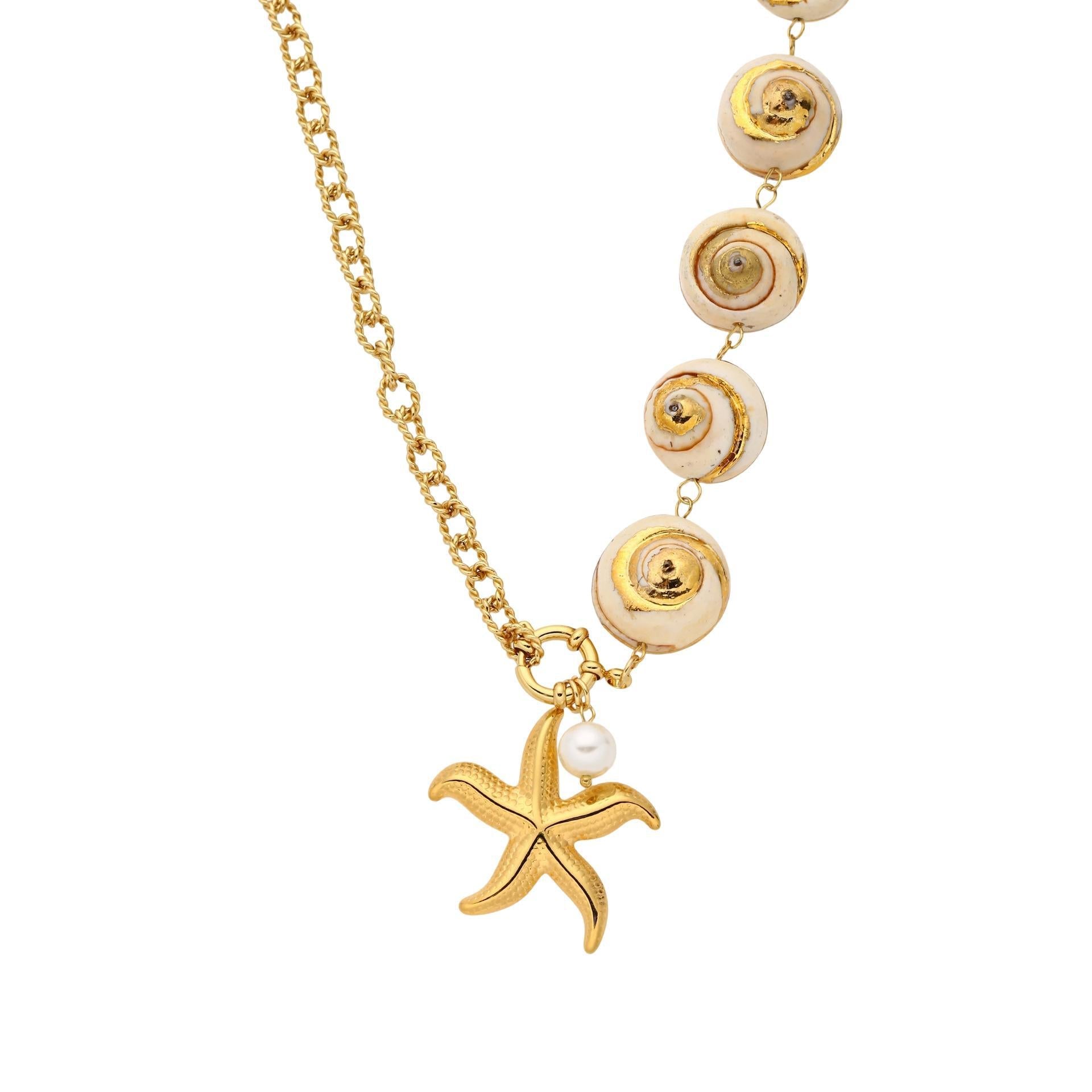 Starfish and Shell Ocean Necklace Set - Gold Plated Beach Vacation Clavicle Chain - European & American Style Summer Jewelry for Women
