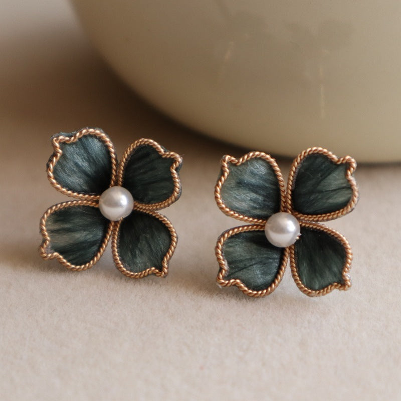 Red Velvet Flower Drop Earrings - Elegant Handmade Floral Wedding Accessories for Women