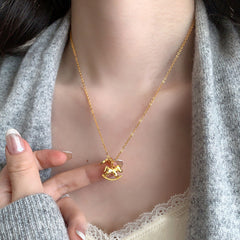 Crushed Ice Coin Trojan Horse Pendant Necklace Women'S Light Luxury Niche Clavicle Chain High-End Autumn And Winter Year Of The Horse Necklace Jewelry