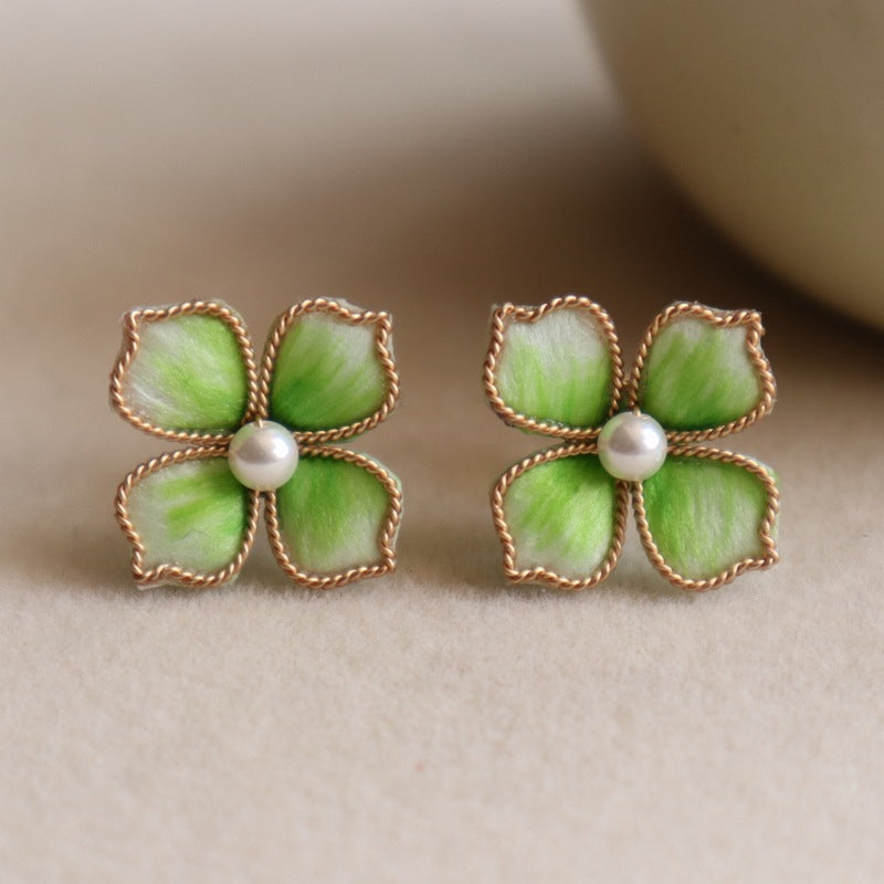 Red Velvet Flower Drop Earrings - Elegant Handmade Floral Wedding Accessories for Women