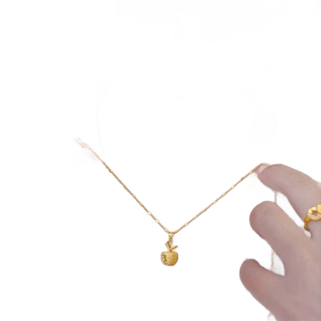 Lucky Apple Pendant Box Chain Necklace – 18K Gold Plated "Ping An" Square Link Clavicle Chain with M-Buckle Closure