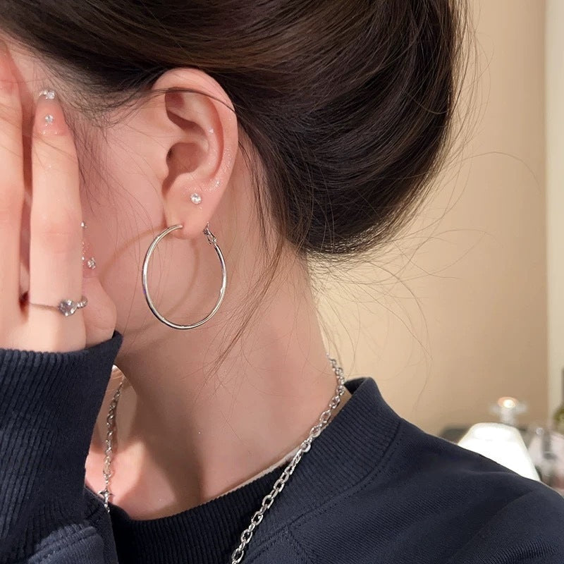 S925 Sterling Silver Needle Chunky Hoop Earrings - 18K Gold Plated Exaggerated Large Circle Hoops - High-End Geometric Minimalist Statement Jewelry