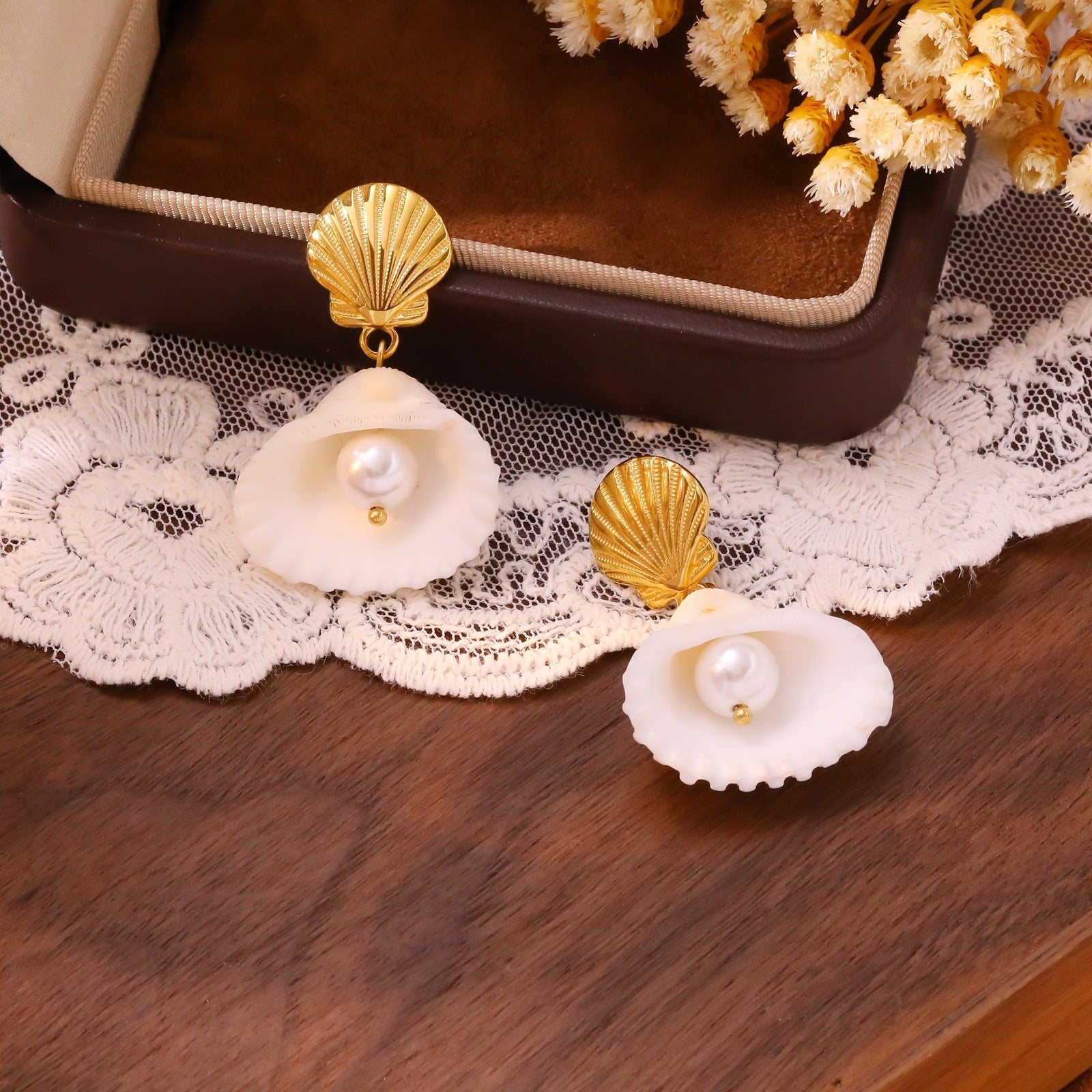 6-Pair Ocean Shell & Scallop Earring Set - Gold Plated Creative Conch & Sea Life Studs for Women