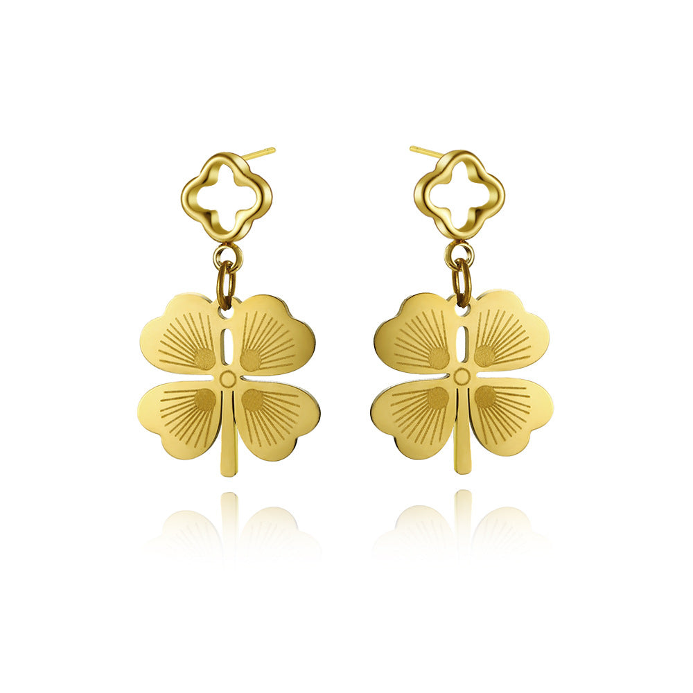 18K Gold Plated Clover Pearl Earrings - Titanium Steel Four-Leaf Clover Studs - Tarnish-Proof Light Luxury Jewelry for Women