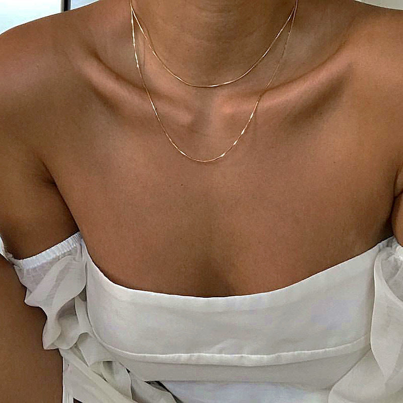 Double-Layer Snake Bone Chain Necklace – 18K Gold Plated Minimalist Stacked Clavicle Chain, Niche Design Jewelry for Women