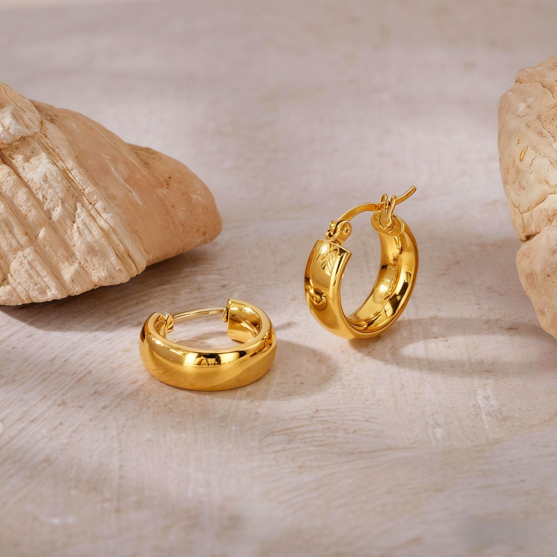 18K Gold Plated Thick Hoop Earrings - Tarnish-Free Chunky Gold Circles - Lightweight High-Polish Statement Hoops for Women