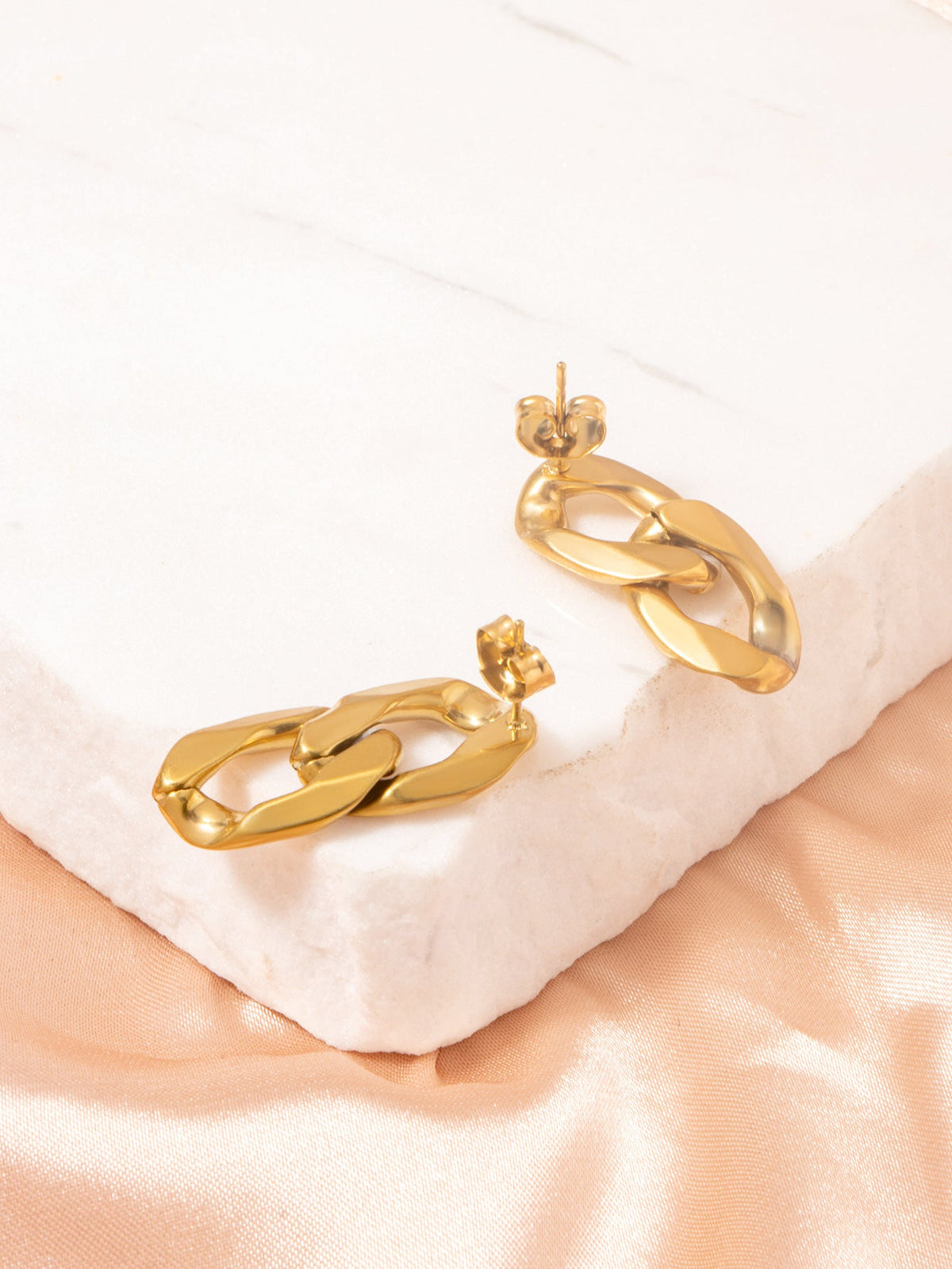 Double Hoop Link Chain Earrings – 18K Gold Plated Titanium Steel Geometric Dangle Jewelry for Women
