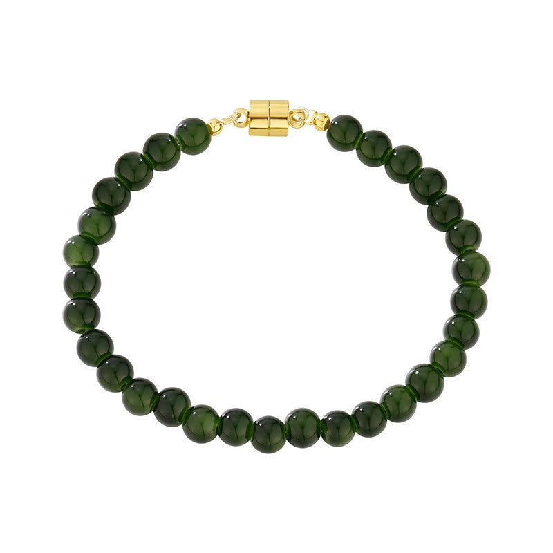 New Chinese Style Green Jasper Bracelet – 18K Gold Plated Light Luxury Green Bead Jewelry, Niche Exquisite Bracelet for Women