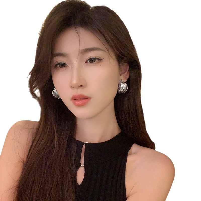 Retro Winding "Heavy Industry" Hoop Earrings - S925 Silver Needle Hollow C-Shaped Metal Hoops - High-End Niche Design Jewelry for Women