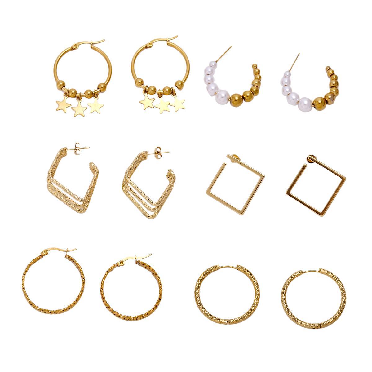 18K Gold Plated Circle Bead & Braided Hoops - Tarnish-Proof Twisted Diamond Earrings - Minimalist Stainless Steel Geometric Jewelry for Women