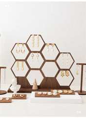 Walnut Honeycomb Earring Display Stand - Solid Wood Jewelry Organizer - Retro Photography Props & Home Decor Ornaments