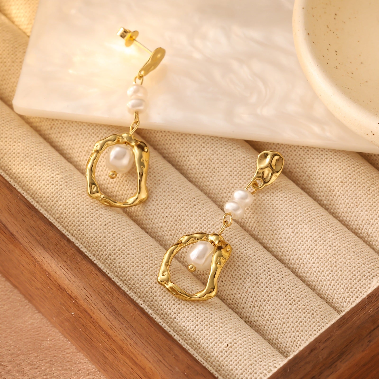 18K Gold Plated Stainless Steel Pearl Chain Earrings - Versatile Back-Hanging Dangle Earrings for Women