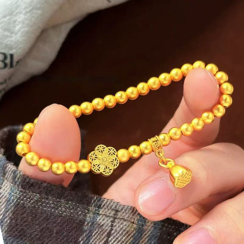 Ancient Method Inherited Golden Lotus Six-Phase Flower Bracelet Retro Transfer Bead Silk Lotus Pod Bracelet