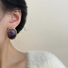 Natural Amethyst Oval Stud Earrings - S925 Sterling Silver Purple Crystal Earrings for Women