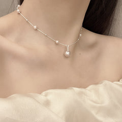 Fresh Iridescent Shell & Pearl Necklace – 18K Gold Plated Star Pendant Clavicle Chain, Niche Light Luxury Jewelry for Women