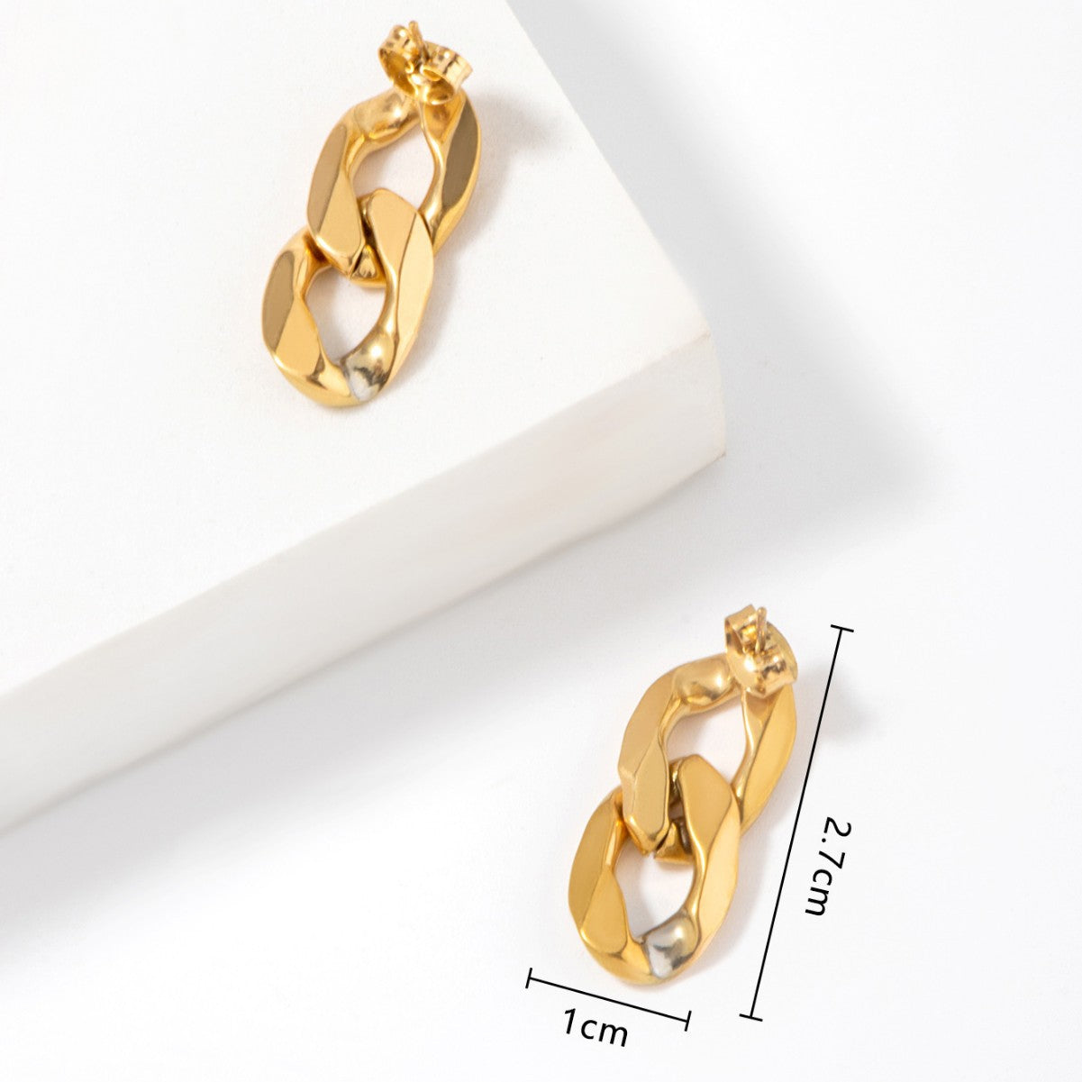 Double Hoop Link Chain Earrings – 18K Gold Plated Titanium Steel Geometric Dangle Jewelry for Women