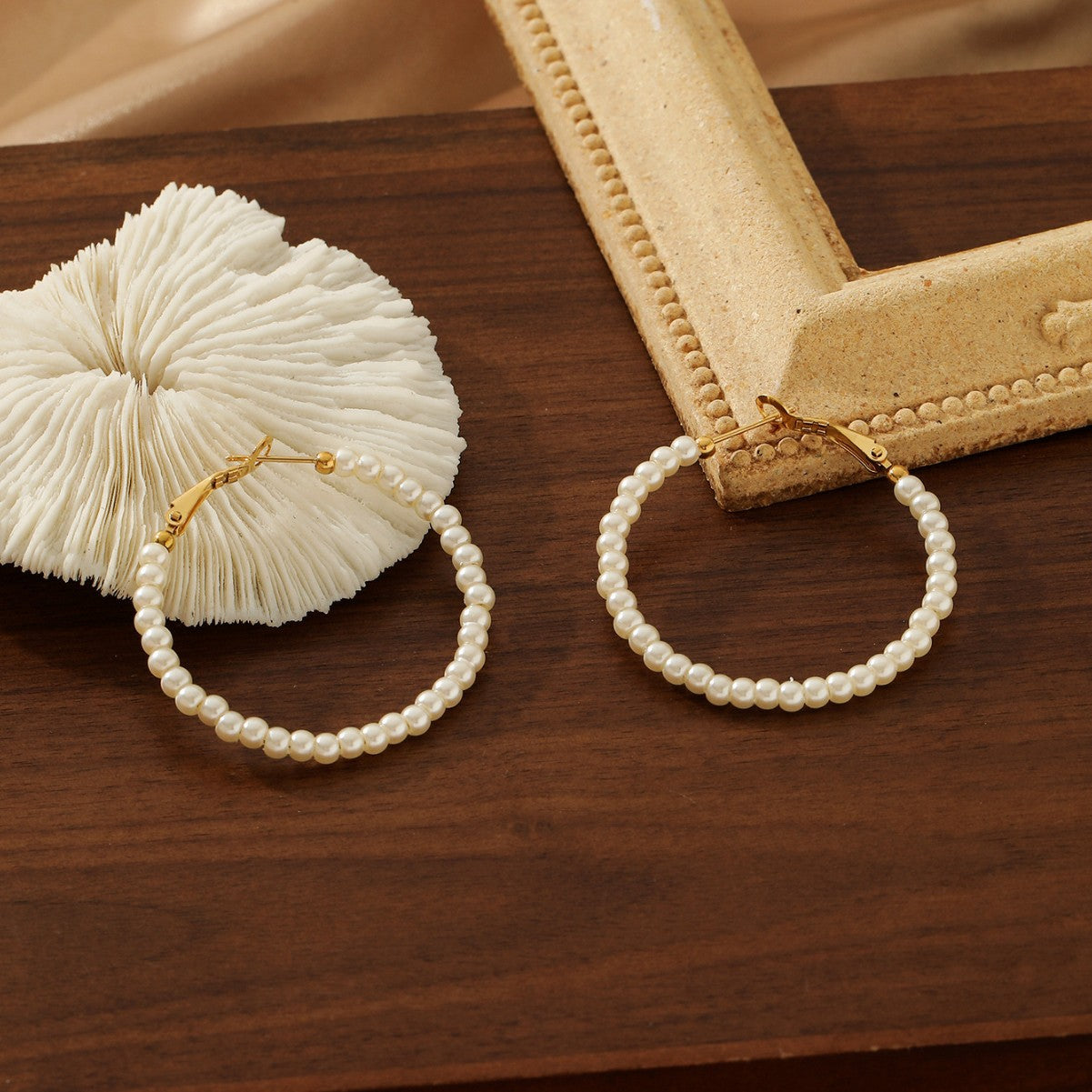 Round Beaded Shell Pearl Earrings - 18K Gold Plated Titanium Steel Studs - Tarnish-Proof European & American "Ins" Style Jewelry for Women
