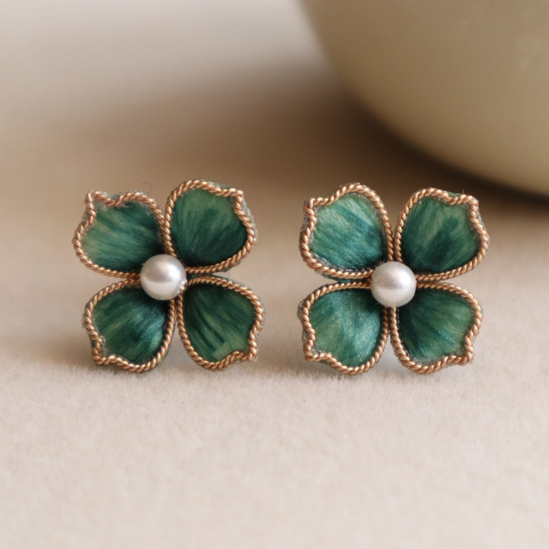 Red Velvet Flower Drop Earrings - Elegant Handmade Floral Wedding Accessories for Women