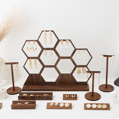 Walnut Honeycomb Earring Display Stand - Solid Wood Jewelry Organizer - Retro Photography Props & Home Decor Ornaments