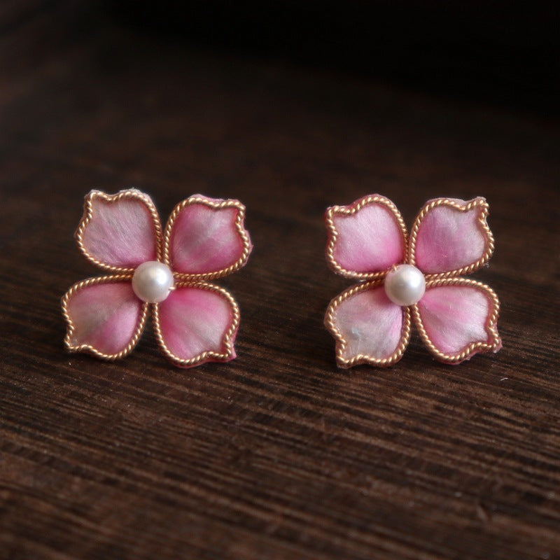 Red Velvet Flower Drop Earrings - Elegant Handmade Floral Wedding Accessories for Women