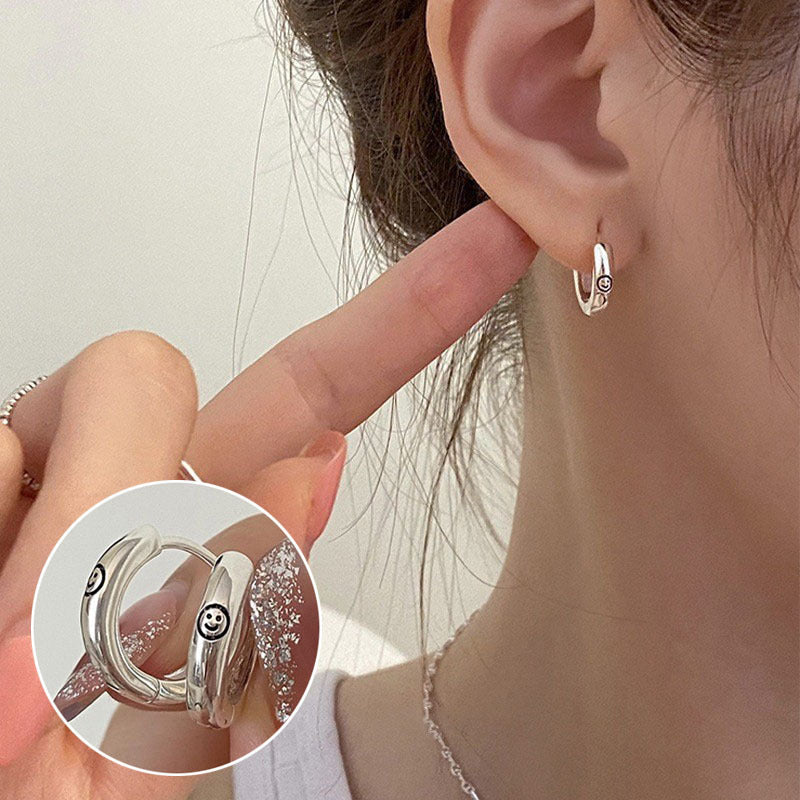 French Retro Gold Hoop Earrings - S925 Silver Needle Minimalist Thick Hoops - 18K Gold Plated Niche Design High-End Earrings for Women