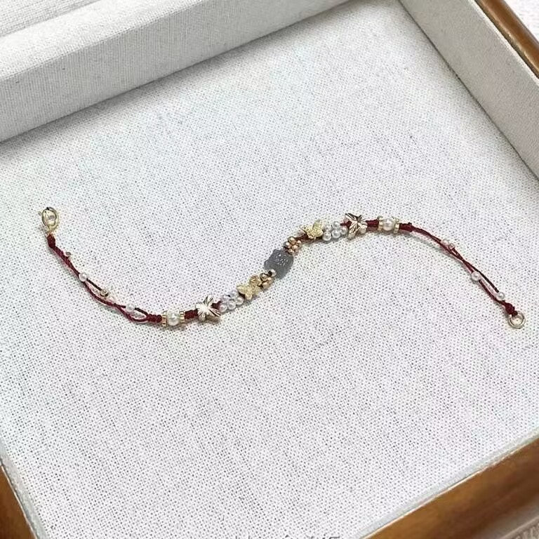 Iris Purple Butterfly String Bracelet – Hand-Woven Flower & Butterfly Charm, Sweet Niche Design High-Value Gift for Women