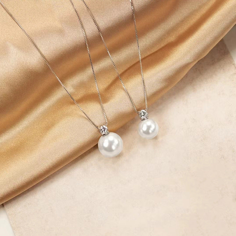 S999 Pure Sterling Silver Single Pearl Necklace – Minimalist High-End Solitaire Pendant, Light Luxury Clavicle Chain for Women