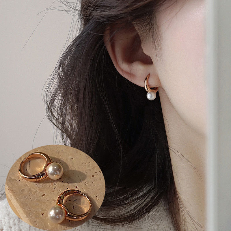 French Retro Gold Hoop Earrings - S925 Silver Needle Minimalist Thick Hoops - 18K Gold Plated Niche Design High-End Earrings for Women