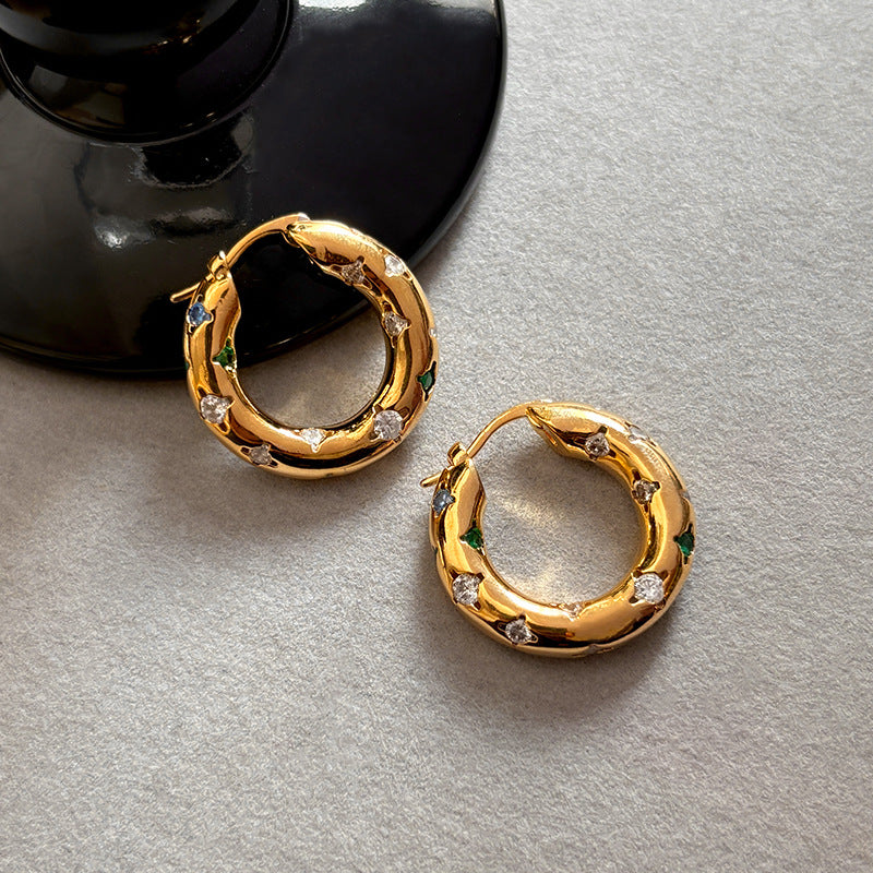 18K Gold Plated Thick Hoop Earrings - Chunky Bold Geometric Huggies for Women