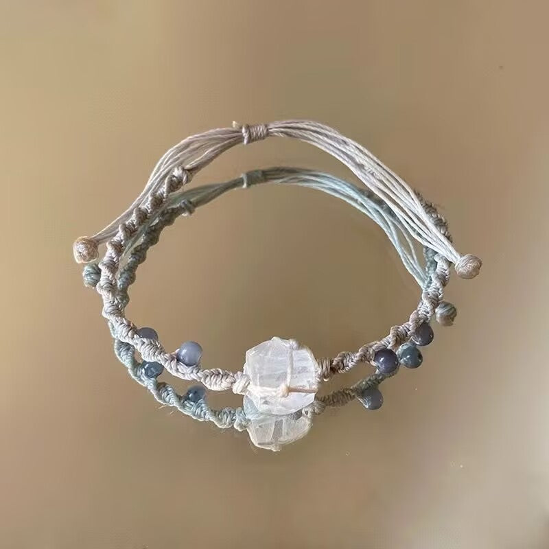 Iris Purple Butterfly String Bracelet – Hand-Woven Flower & Butterfly Charm, Sweet Niche Design High-Value Gift for Women