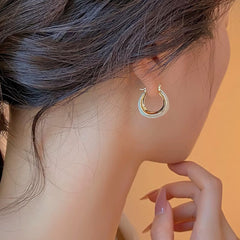 Geometric Hoop Earrings with Enamel Finish - Minimalist Glossy Gold Drop Earrings for Women