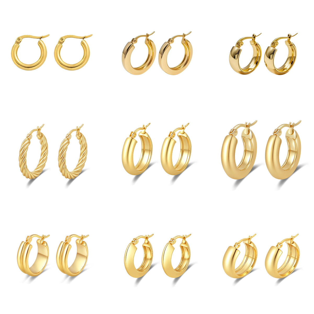 18K Gold Plated Thick Hoop Earrings - Tarnish-Free Chunky Gold Circles - Lightweight High-Polish Statement Hoops for Women