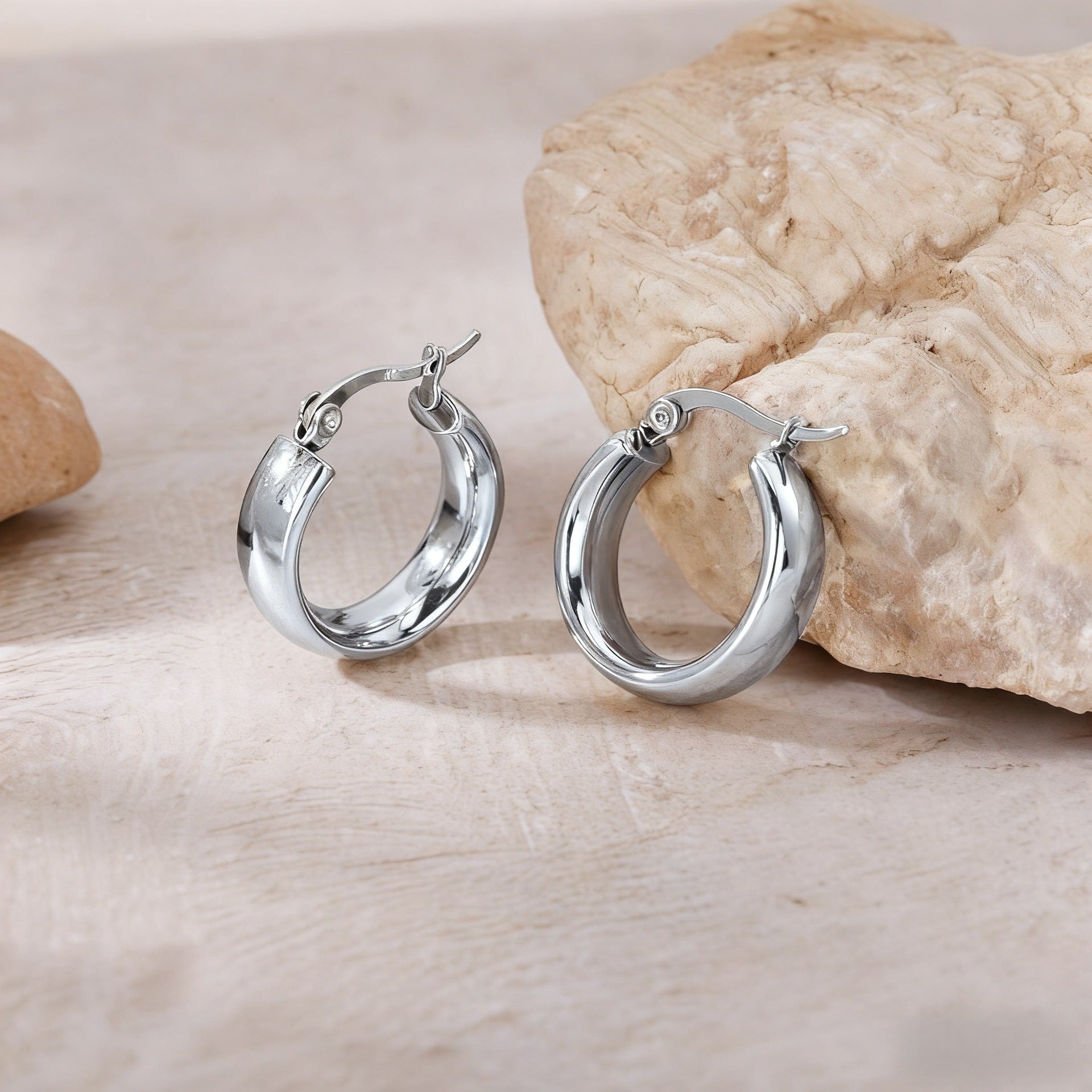 18K Gold Plated Thick Hoop Earrings - Tarnish-Free Chunky Gold Circles - Lightweight High-Polish Statement Hoops for Women