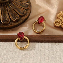 Colorful Zircon Water Drop Earrings - 18K Gold Plated Titanium Steel - Elegant OL Style Chic Teardrop Studs - Tarnish-Proof Luxury Jewelry