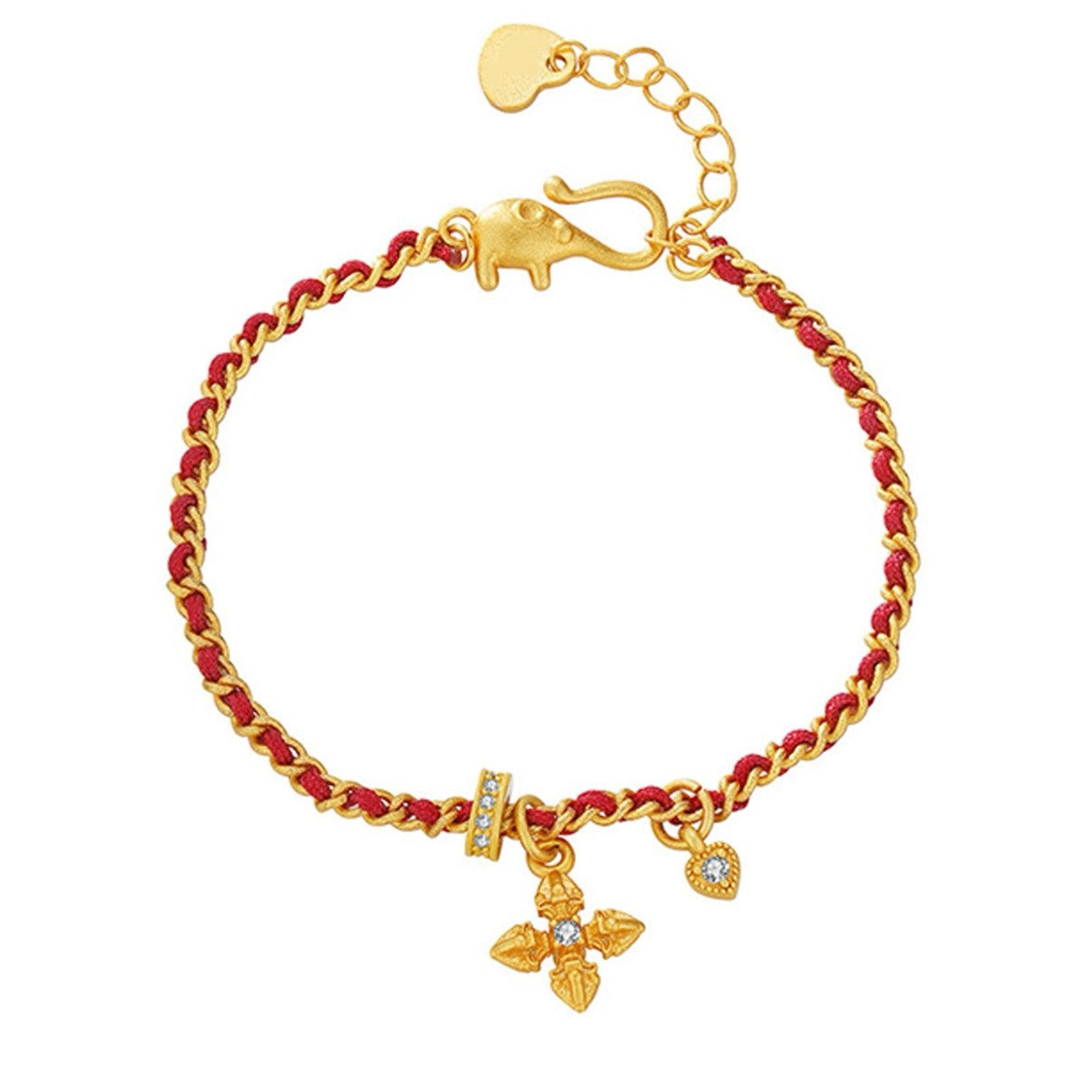 New Chinese Style Cross Vajra Love Bracelet – 18K Gold Plated Zircon Protection Charm, Red Braided Lucky Cord for Women