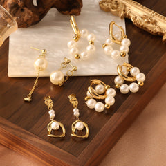 18K Gold Plated Stainless Steel Pearl Chain Earrings - Versatile Back-Hanging Dangle Earrings for Women