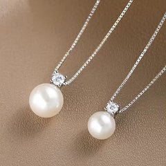 S999 Pure Sterling Silver Single Pearl Necklace – Minimalist High-End Solitaire Pendant, Light Luxury Clavicle Chain for Women