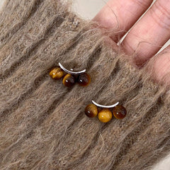 Natural Tiger Eye Stone Lever-Back Earrings - Brown Maillard Style Geometric Dangles for Round & Square Faces