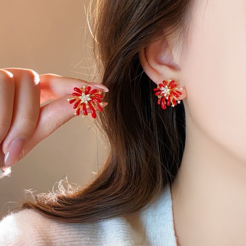 Starburst Enamel Drop Earrings - S925 Silver Needle Fireworks Statement Earrings - Vintage Gold Plated Geometric Jewelry for Women