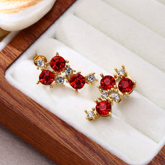 Red Cherry Earrings for Women - Niche 18K Gold Plated Titanium Steel Studs - Tarnish-Proof Hypoallergenic Light Luxury Jewelry