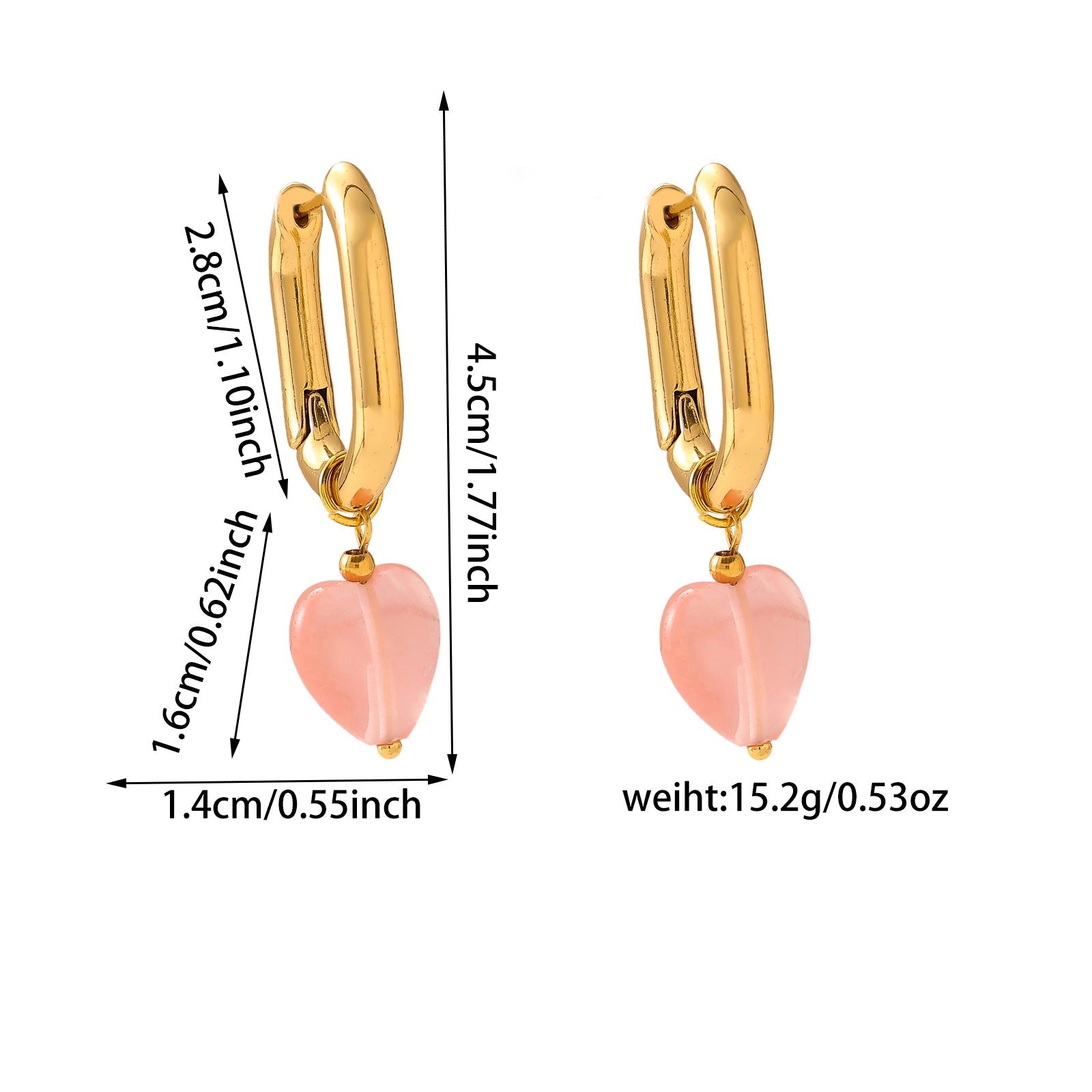 French Style Heart Ceramic Earrings - 18K Gold Plated Titanium Steel U-Shaped Hoop Earrings - Tarnish-Proof Love Heart Street Trend Jewelry