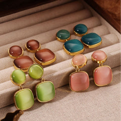 French Enamel Geometric Earrings with S925 Silver Needle - Small Fragrance Style Studs for Women