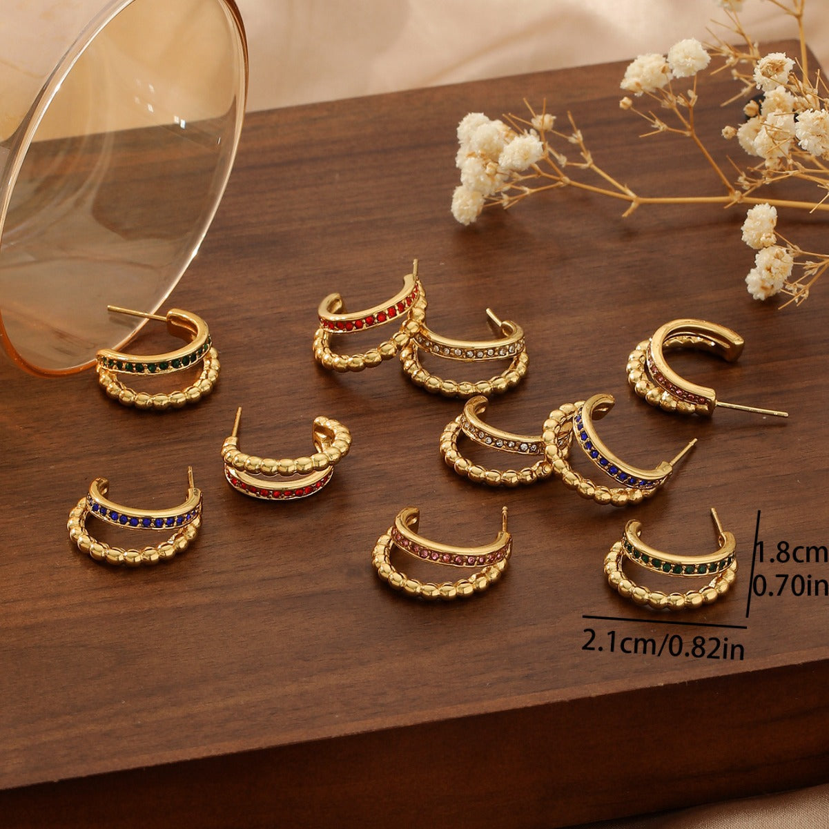 Double-Row Zircon C-Hoop Earrings - 18K Gold Plated 316L Stainless Steel - Tarnish-Proof Double-Row Diamond Titanium Hoops - Chic European Style