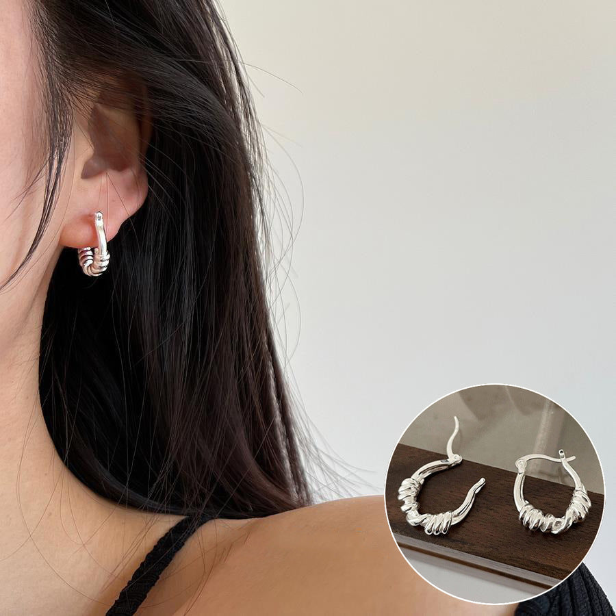 French Retro Gold Hoop Earrings - S925 Silver Needle Minimalist Thick Hoops - 18K Gold Plated Niche Design High-End Earrings for Women