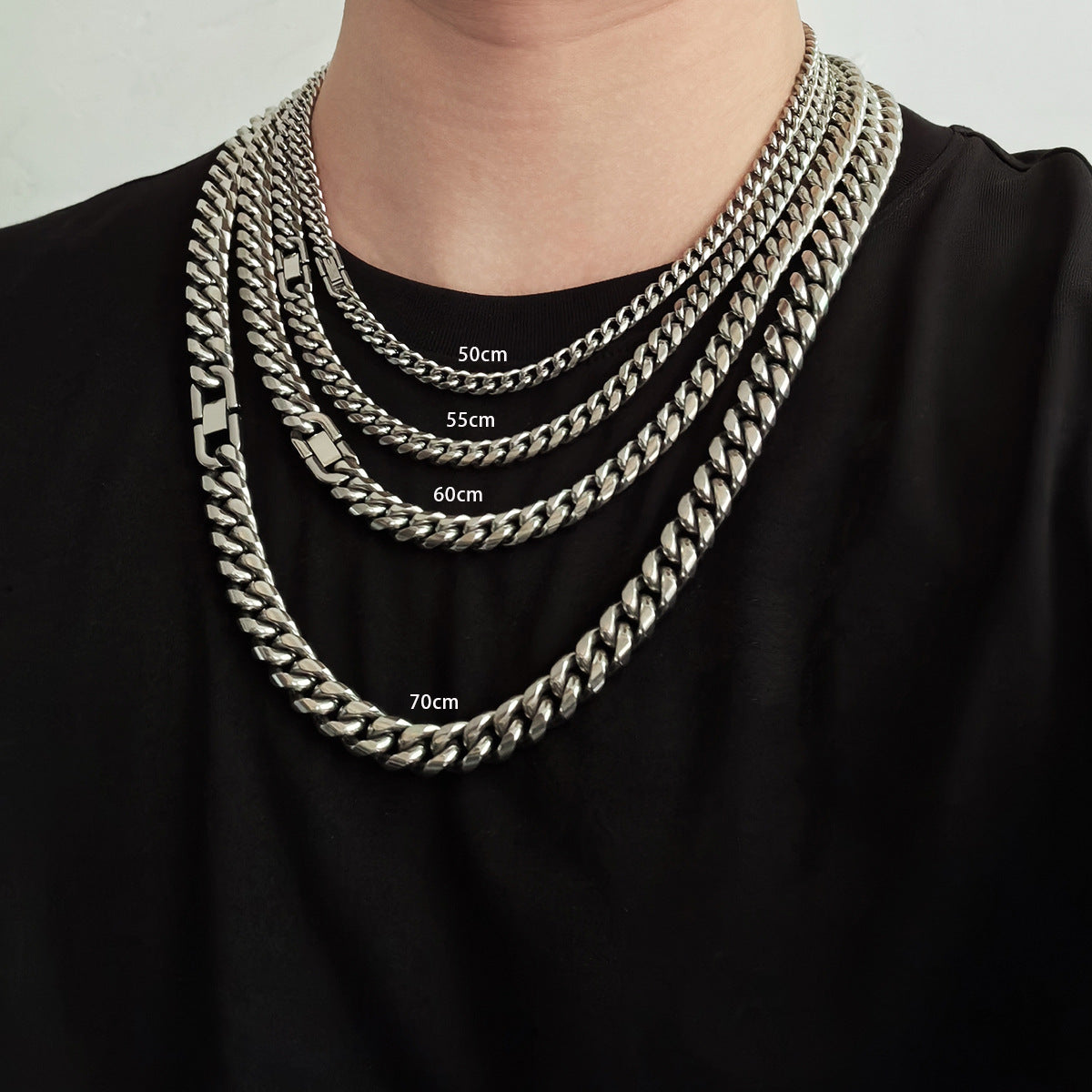 Heavyweight Titanium Steel Cuban Link Necklace – 360° Round Grinding Tightly Encrypted Chain, Hip-Hop Streetwear Jewelry with Industrial Security Buckle for Men