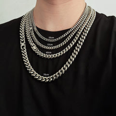Heavyweight Titanium Steel Cuban Link Necklace – 360° Round Grinding Tightly Encrypted Chain, Hip-Hop Streetwear Jewelry with Industrial Security Buckle for Men